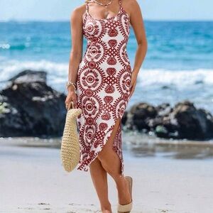Elegant Red and White Maxi Dress